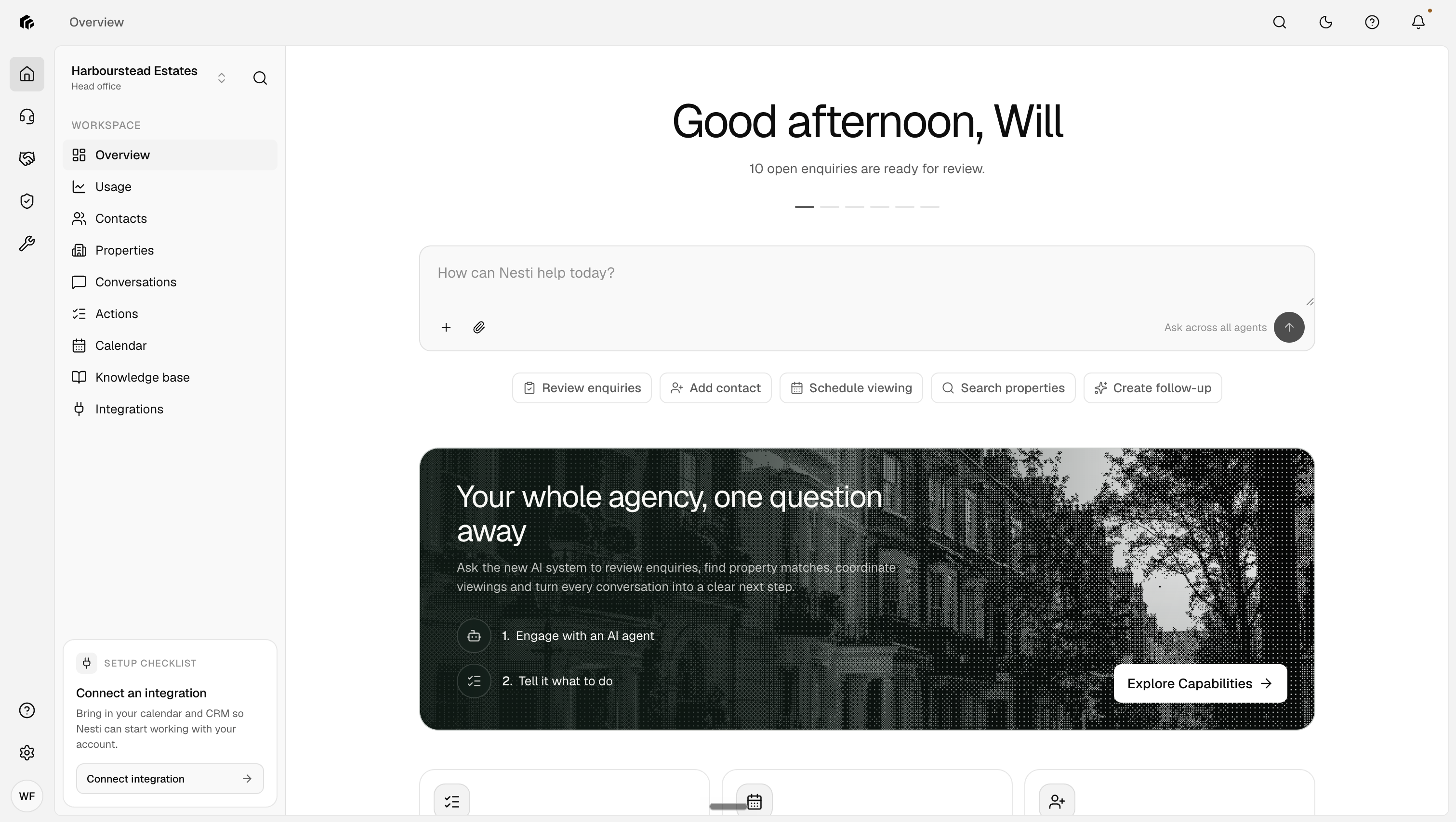 The Nesti workspace: your whole agency, one question away